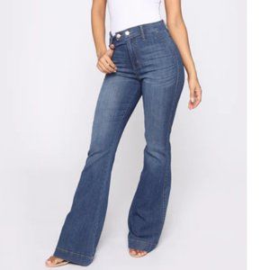 Janelle High Waist Trouser Flare Jeans - medium blue wash SIZE 9